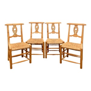 Rustic Pine Farmhouse Swan Carved Dining Chairs Set of 4 image 1