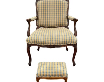 Vintage Country French Bergere Chair With Footstool