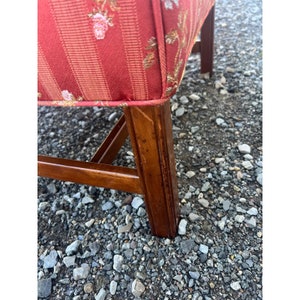 Vintage Chippendale Wingback Chair Recently Reupholstered in Floral Embroidered Tonal Striped Fabric image 7