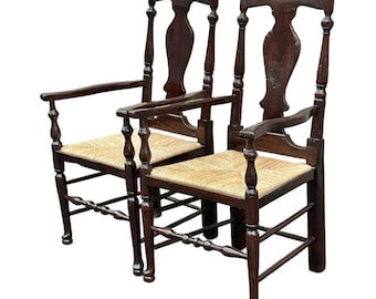 Rustic 18th Century Inspired English Country Armchairs - A Pair