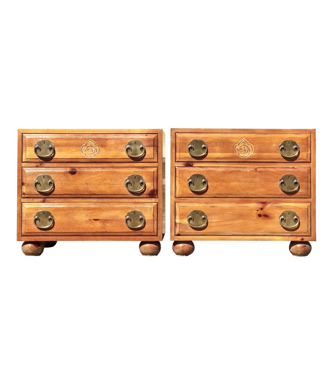 Pair of Henredon Pine Asian Inspired Nightstands Etsy