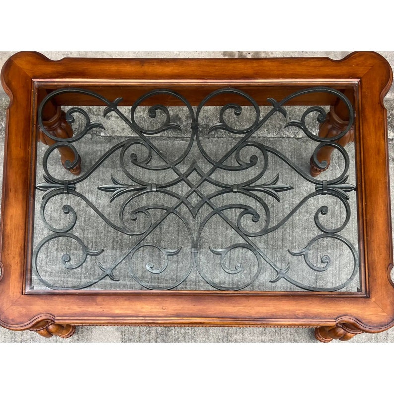 Ethan Allen Devereaux Iron and Wood Coffee Table image 6