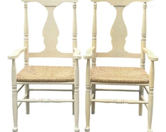 Pair of Italian Painted Rush Seat Armchairs