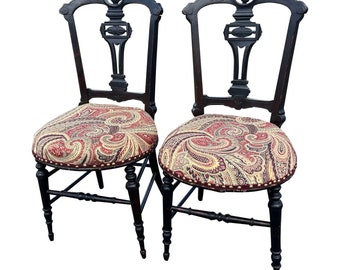 Antique Late 19th Century Victorian East Lake Carved Chairs - a Pair