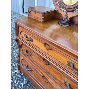 Antique Victorian Black Walnut Carved Chest of Drawers image 8