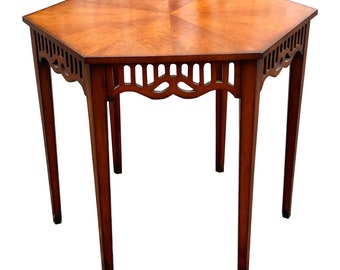 Hexagonal Cherry Wood Carved Library Hall Table