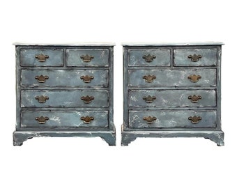 Rustic Chippendale Style 5 Drawer Bachelors Chest Nightstands - a Pair