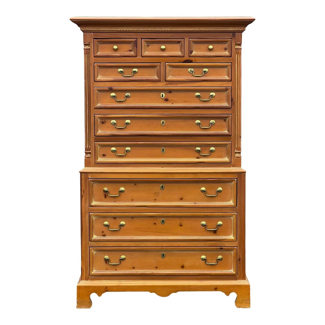 Thomasville Pine Chippendale Style Tall Chest of Drawers Etsy