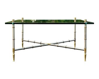 Faux Bamboo Nickel and Brass Glass Top Coffee Table