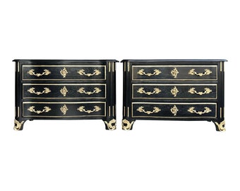 Ebonized and Gilded Maison Jansen Style French Commodes- a Pair