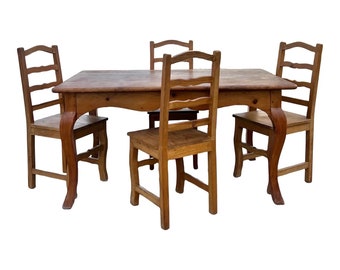 Rustic Pine Farmhouse Dining Table & 4 Chairs