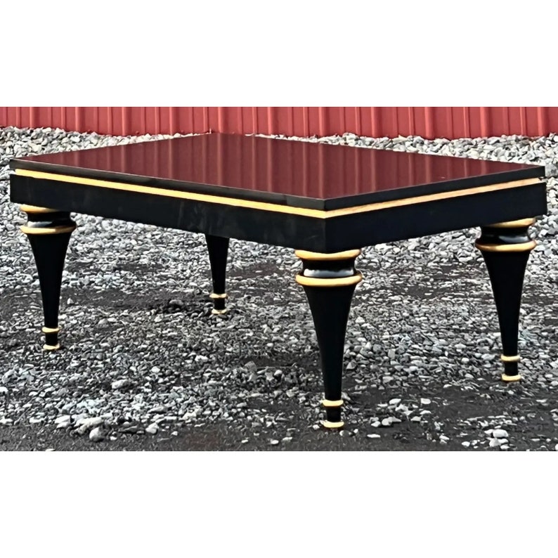 Hollywood Regency Black Lacquer and Gold Coffee Table image 3