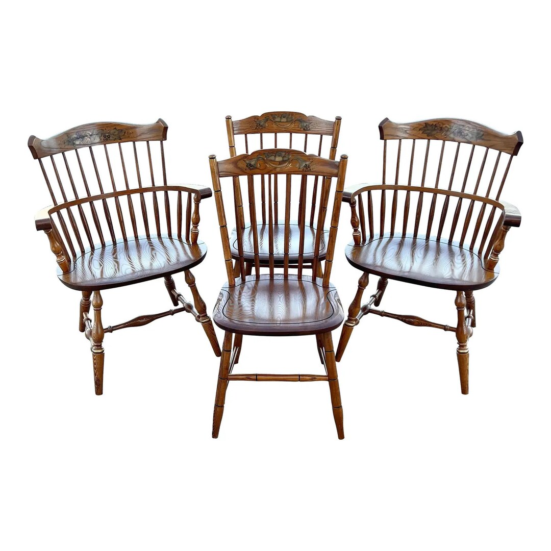L. Hitchcock Oak Stonington Harvest Paint Decorated Side Chairs - Set ...