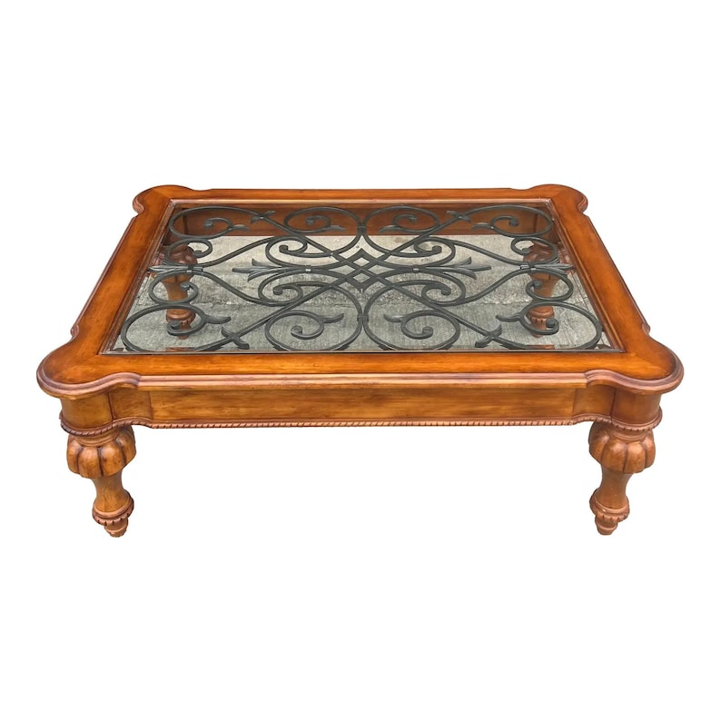 Ethan Allen Devereaux Iron and Wood Coffee Table image 1