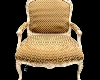 Carved Country French Bergere Upholstered Chair