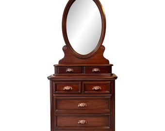 Dixie Furniture Walnut Victorian Style Chest of Drawers With Mirror
