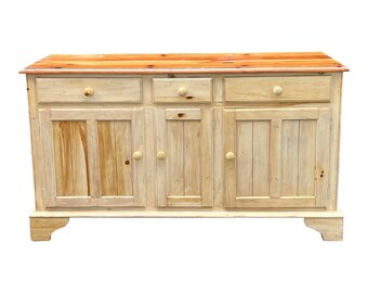 Vintage Ethan Allen Rustic Pine Farmhouse Buffet Sideboard