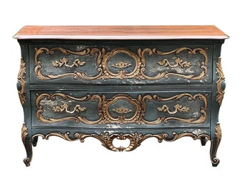 Weiman Louis XV French Provincial Carved Hand Painted Gilt Commode