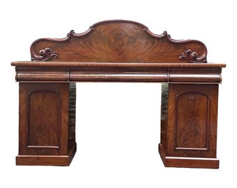 Antique Ohio Solid Tiger Oak Console Sofa Table Tressel Base