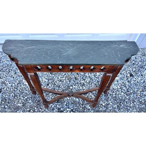 Vintage Early 20th Century Tudor Style Oak Slate Top Petite Console Entryway Table image 3