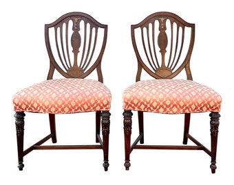 Vintage Carved Mahogany Shield Back Chairs - a Pair