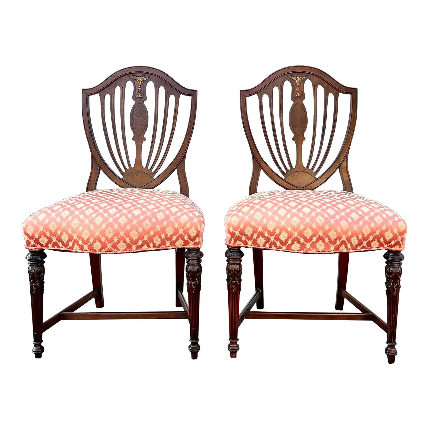Vintage Carved Mahogany Shield Back Chairs a Pair Etsy