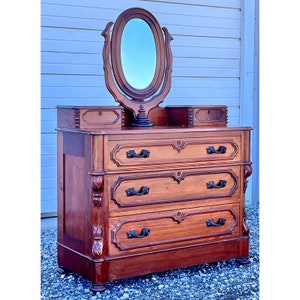 Antique Victorian Black Walnut Carved Chest of Drawers image 3