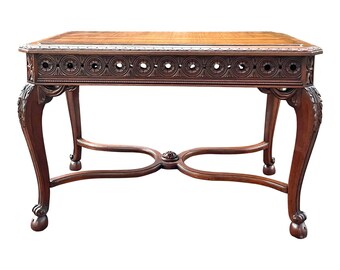 Vintage 1940s Carved Walnut French Coffee Table - Newly Refinished