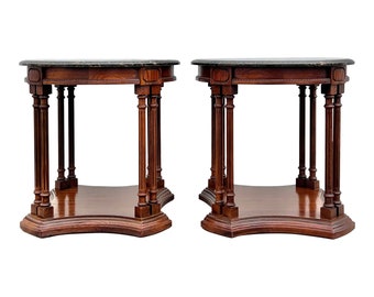 Vintage Marble Top Regency Style Side Tables - a Pair