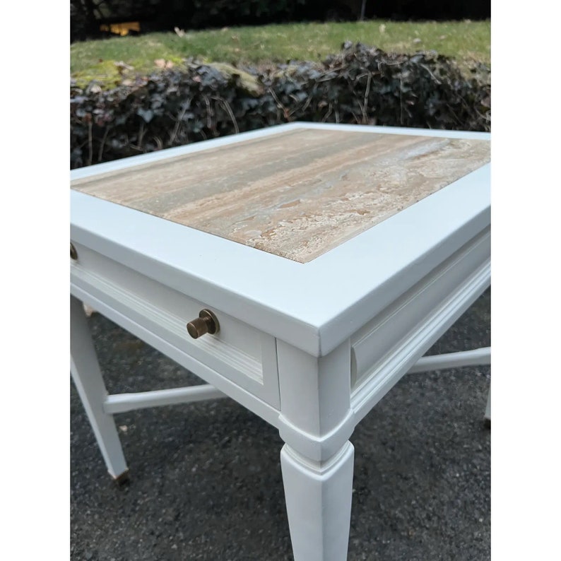 Newly Lacquered Regency Style End Tables / Nightstands With Italian Stone Top by Gordons Furniture image 8