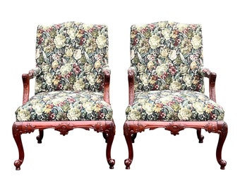 St. Timothy Chair Company Carved Mahogany Gainsborough Chairs - a Pair