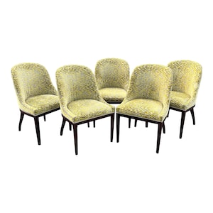 Upholstered Studded Back Slope Arm Chairs Set of 5 image 1