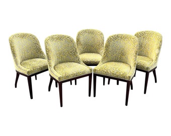 Upholstered Studded Back Slope Arm Chairs - Set of 5