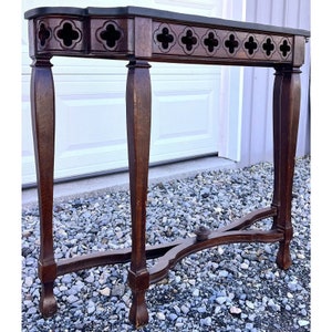 Vintage Early 20th Century Tudor Style Oak Slate Top Petite Console Entryway Table image 6