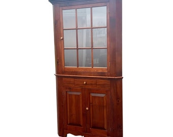 Vintage Pine Farmhouse 9 Pane Corner Cabinet