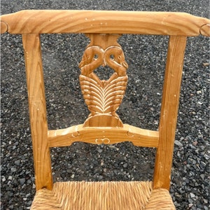 Rustic Pine Farmhouse Swan Carved Dining Chairs Set of 4 image 10