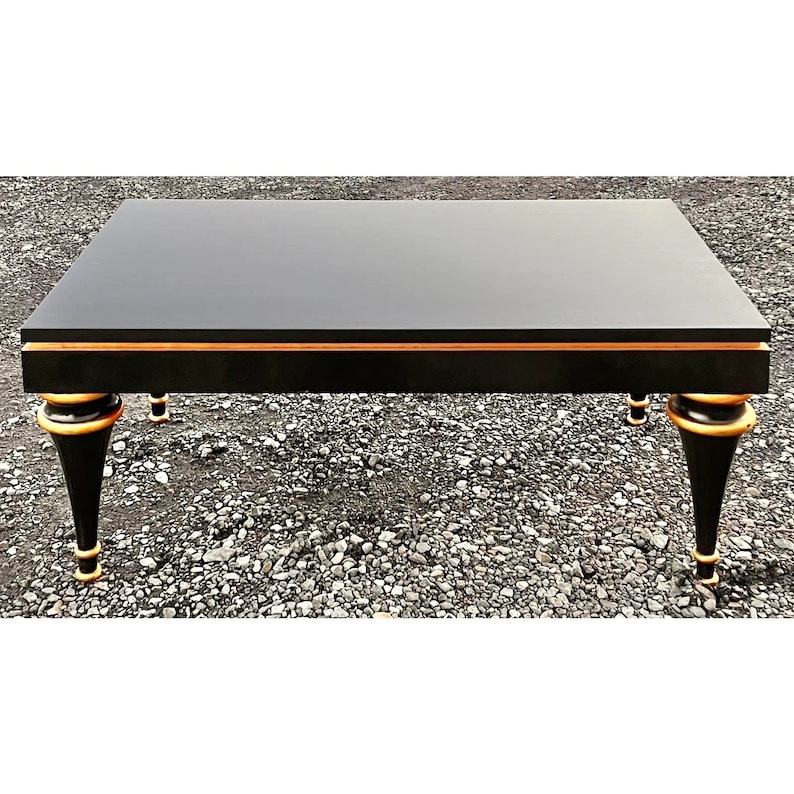 Hollywood Regency Black Lacquer and Gold Coffee Table image 4