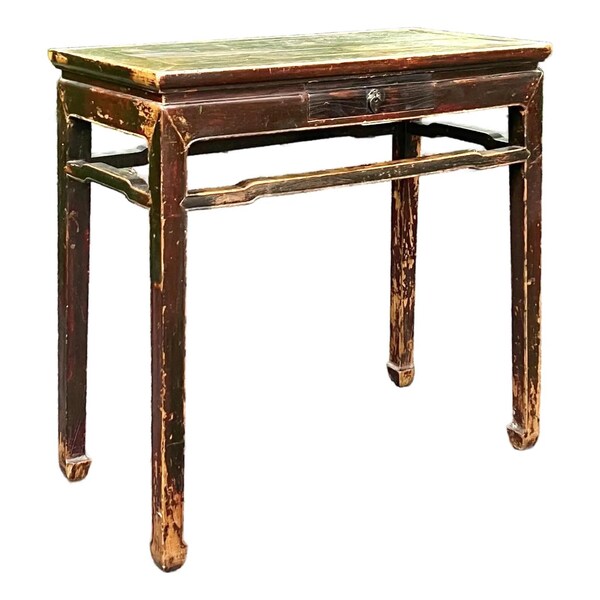 Antique Chinese Elmwood Console Table With Drawer