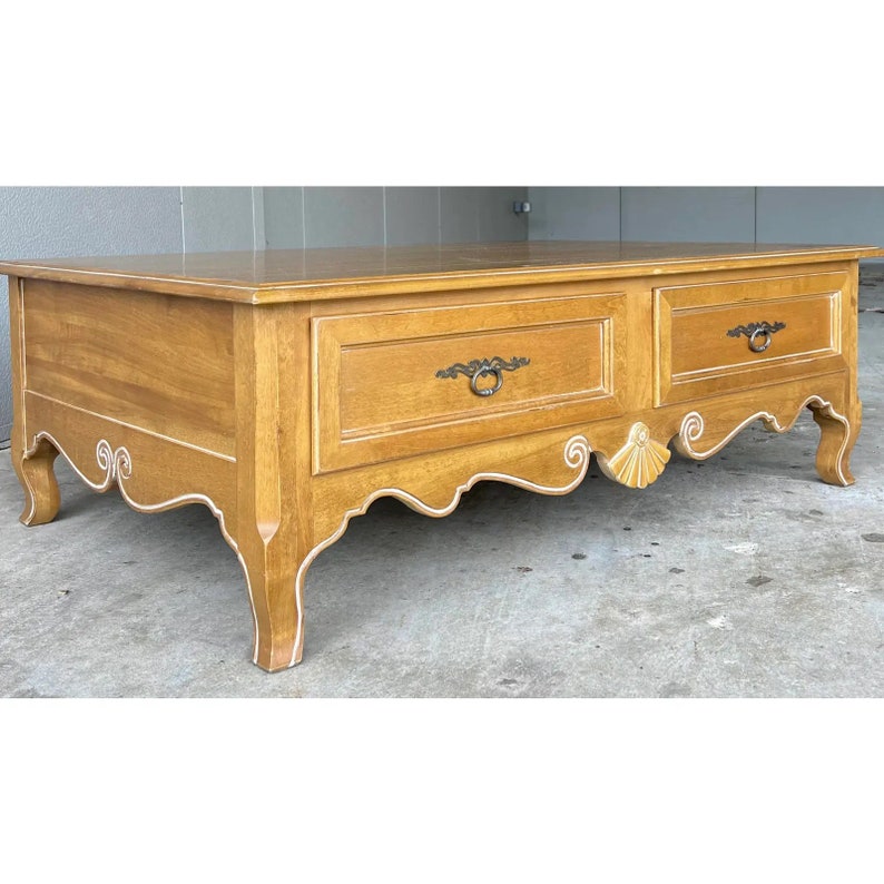 Ethan Allen Country French Coffee Table With Storage Drawers Etsy