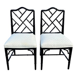 Century Furniture Faux Bamboo Black Lacquered Chair a Pair image 1