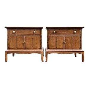 Newly Refinished Thomasville Mid Century Footed Nightstands - a Pair