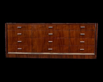 Vintage Mid Century Modern Jack Cartwright for Founders Walnut Lowboy 12 Drawer Dresser