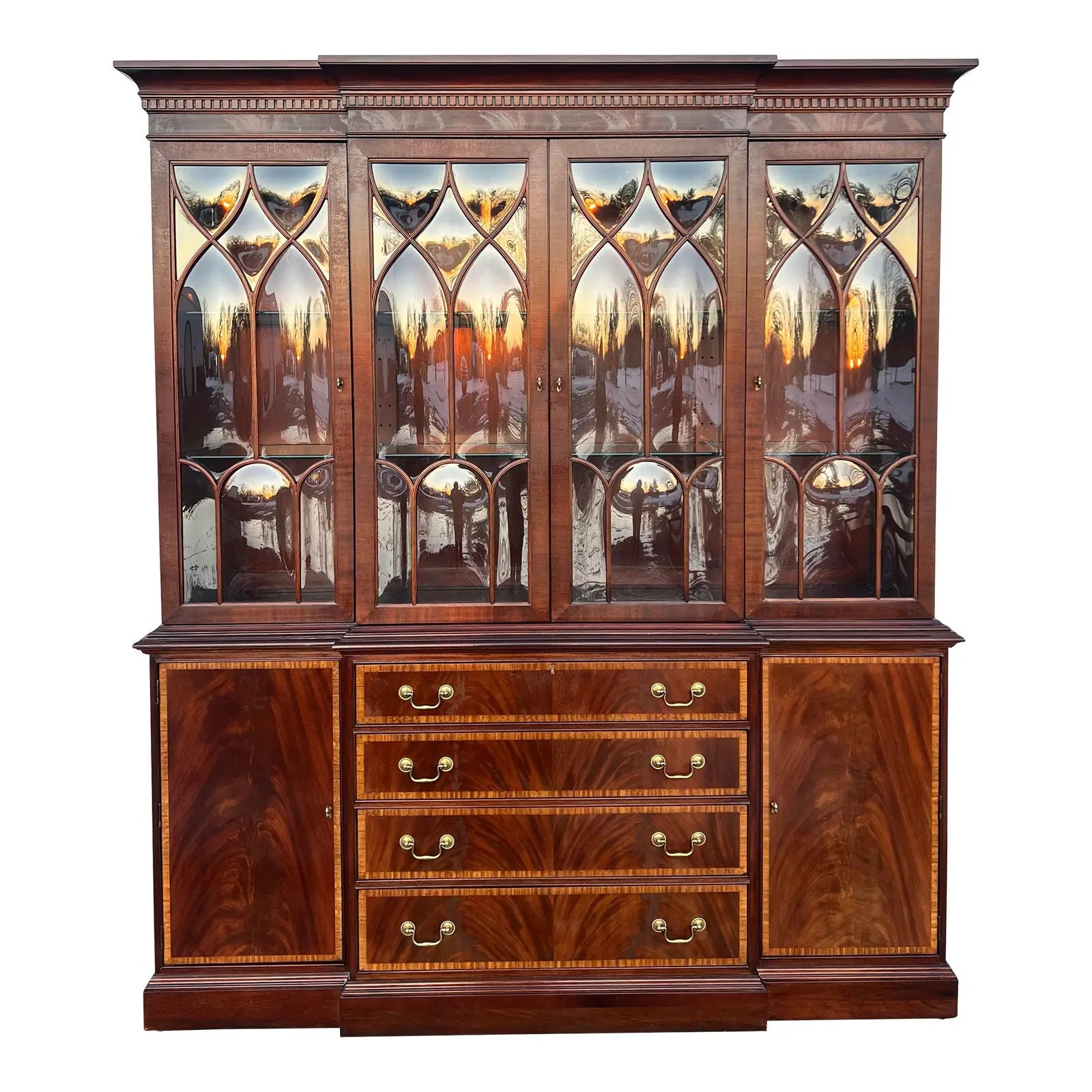 Ethan Allen Georgian Bubble Glass Mahogany Breakfront China