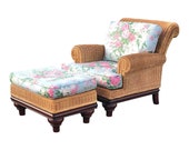 Henry Link Rolled Arm Wicker Armchair and Ottoman