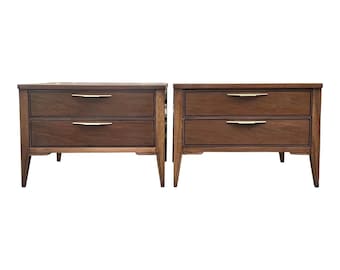 Newly Refinished Oversized Mid Century Two Drawer Side Tables/Nightstands - a Pair