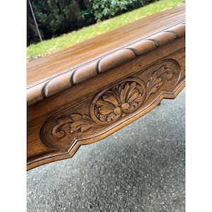 Late 19th Century French Parquet Top Acanthus Carved Oak Dining Refectory Table Newly Refinished image 5