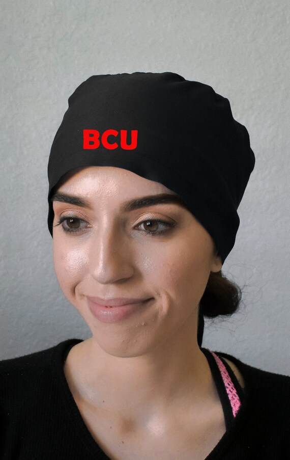 Black Scrub Cap With Ponytail Holder 