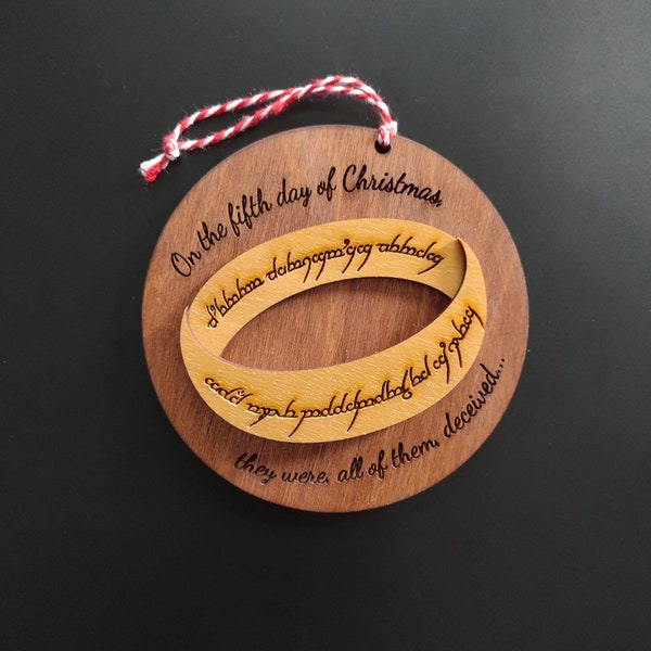 Adorno navideño de madera 3D hecho a mano: El Señor de los Anillos "Un Anillo para Gobernarlos a Todos" "Doce Días de Navidad" Juego de palabras