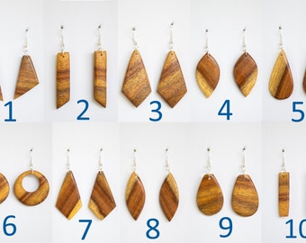 Wooden Long Rectangle Dangle Earrings from Sustainable Exotic Walnut Wood Hypoallergenic Handmade in USA.