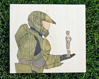 Halo Handmade Wooden Wall Art: Master Chief and Cortana